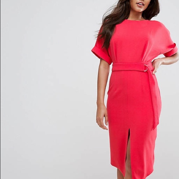 ASOS Dresses & Skirts - ASOS coral midi wiggle dress with belt